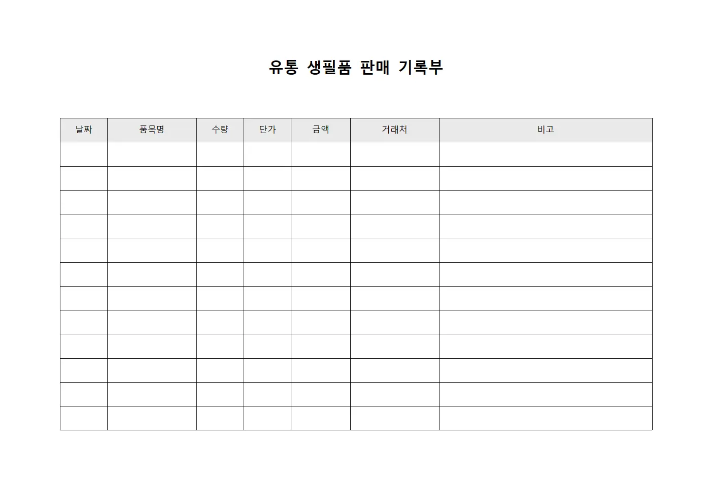 유통 생필품 판매 기록부