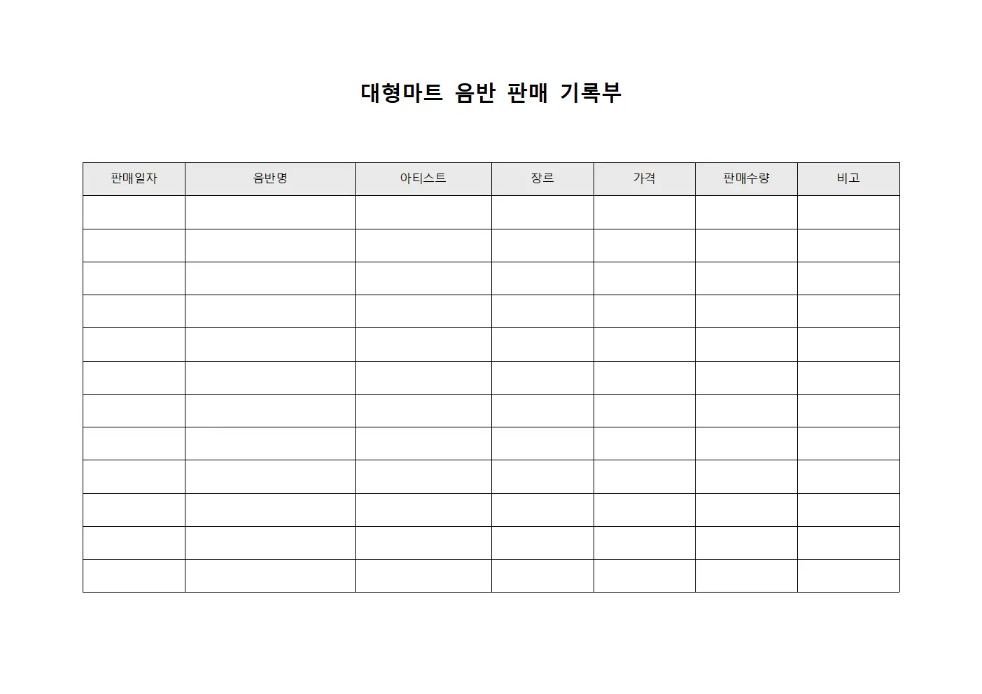 대형마트 음반 판매 기록부