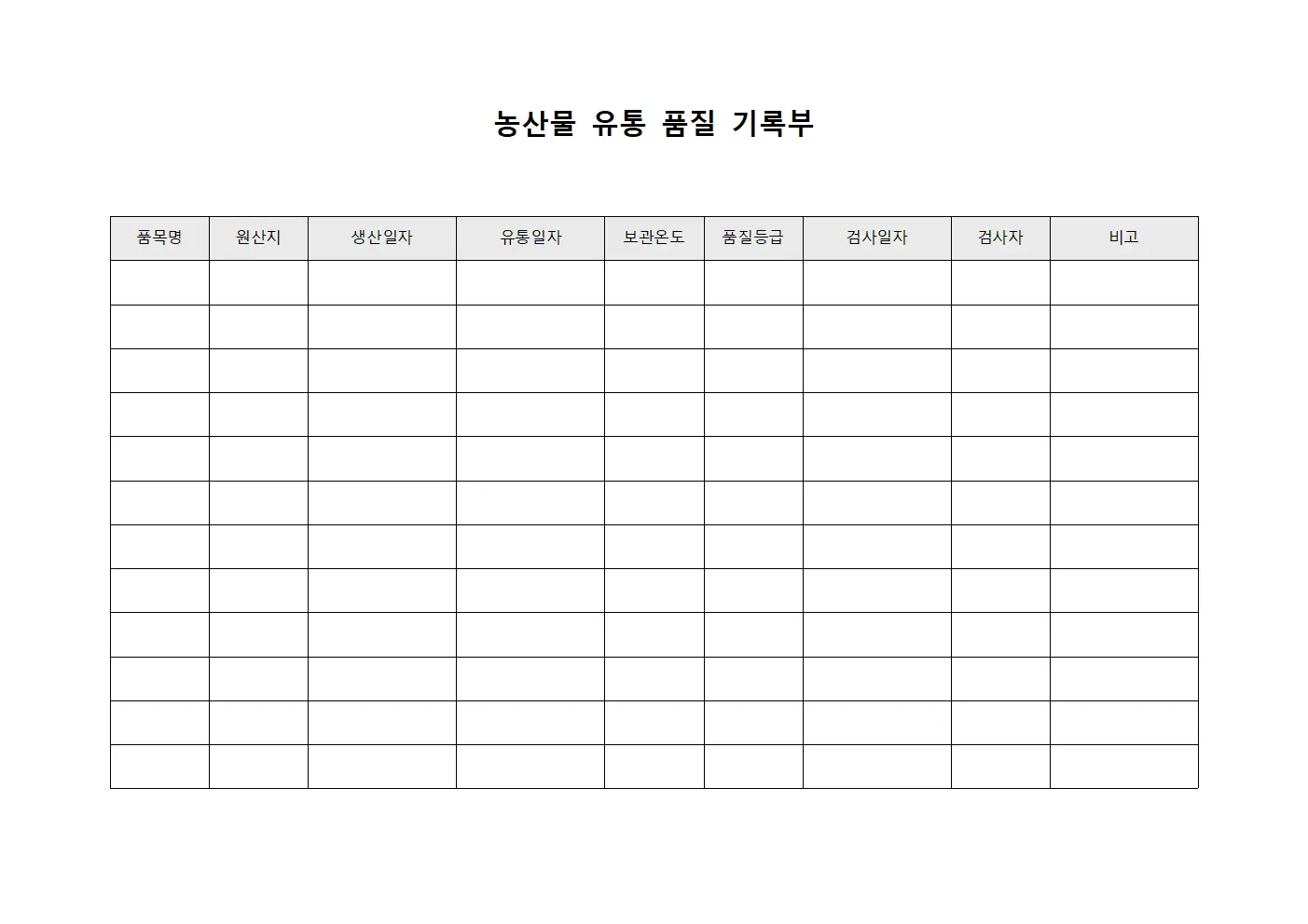 농산물 유통 품질 기록부 문서.양식