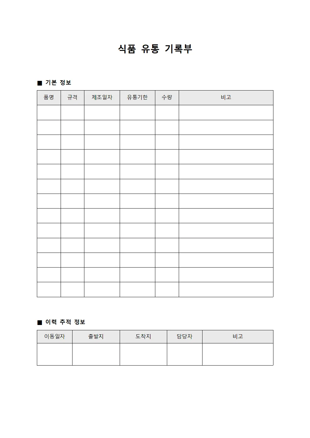 식품 유통 기록부
