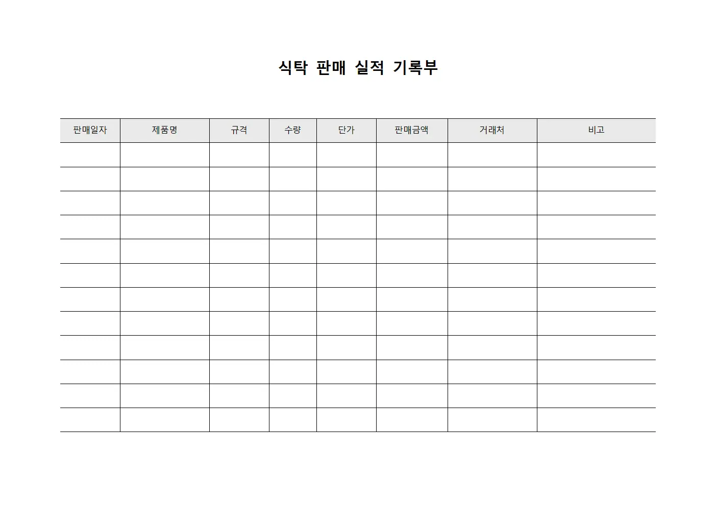 식탁 판매 실적 기록부