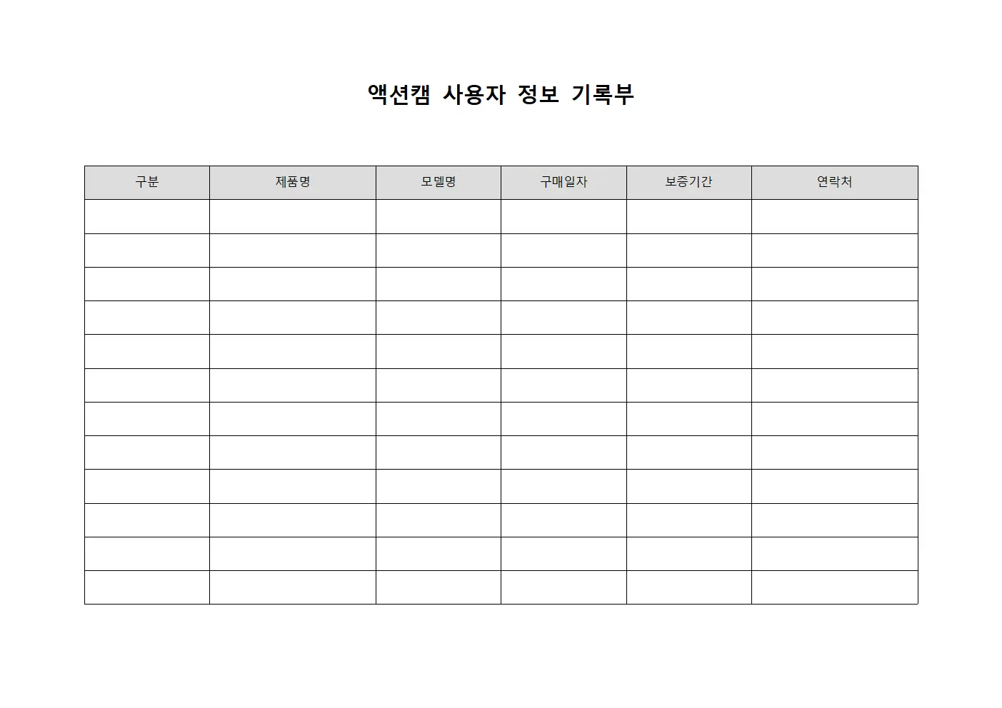 액션캠 사용자 정보 기록부