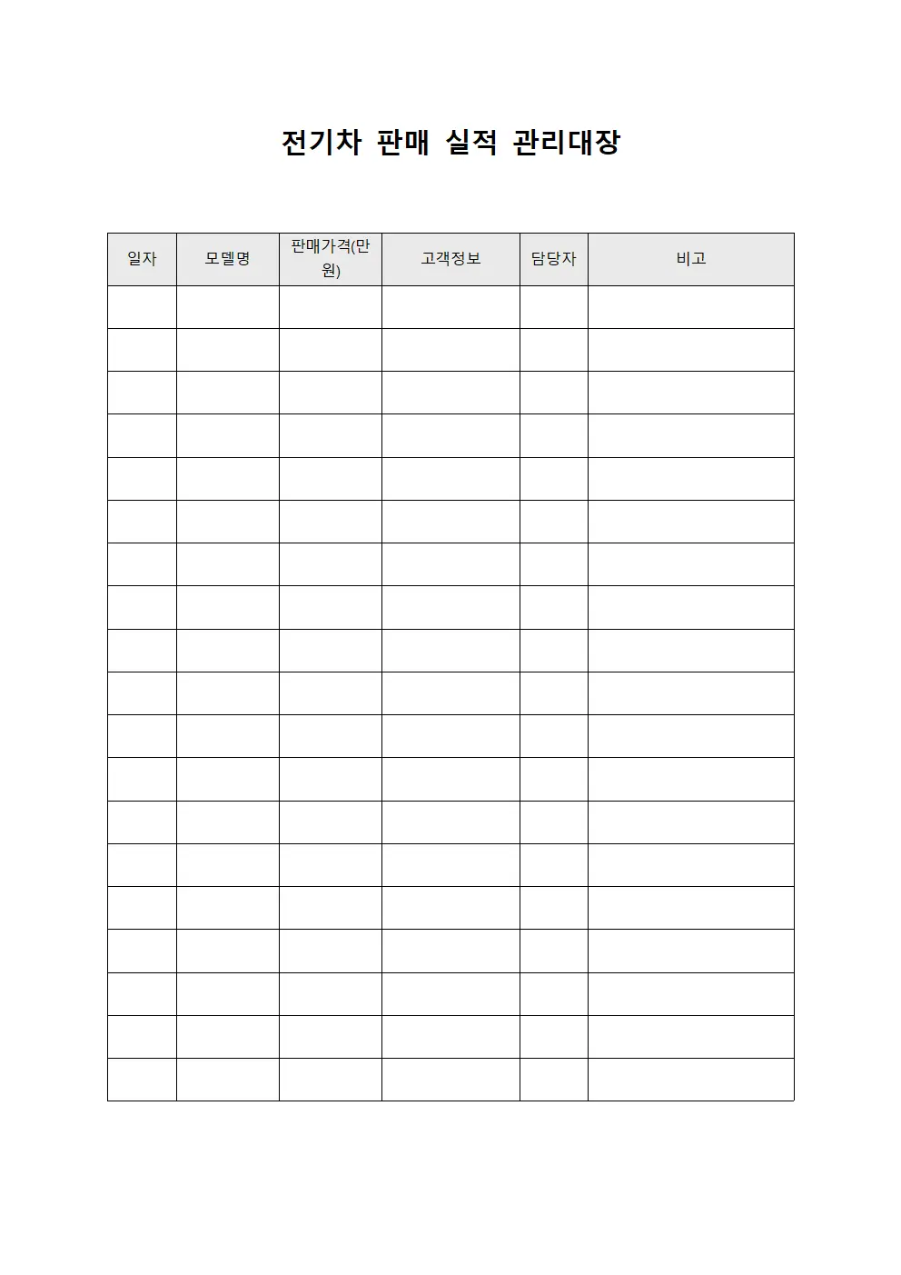 전기차 판매 실적 관리대장 서식문서