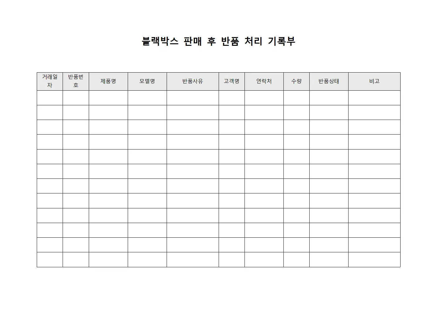 블랙박스 판매 후 반품 처리 기록부 양식.서식