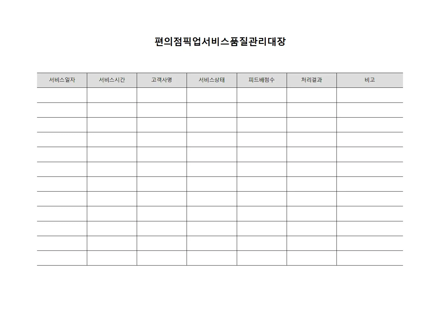 편의점픽업서비스품질관리대장