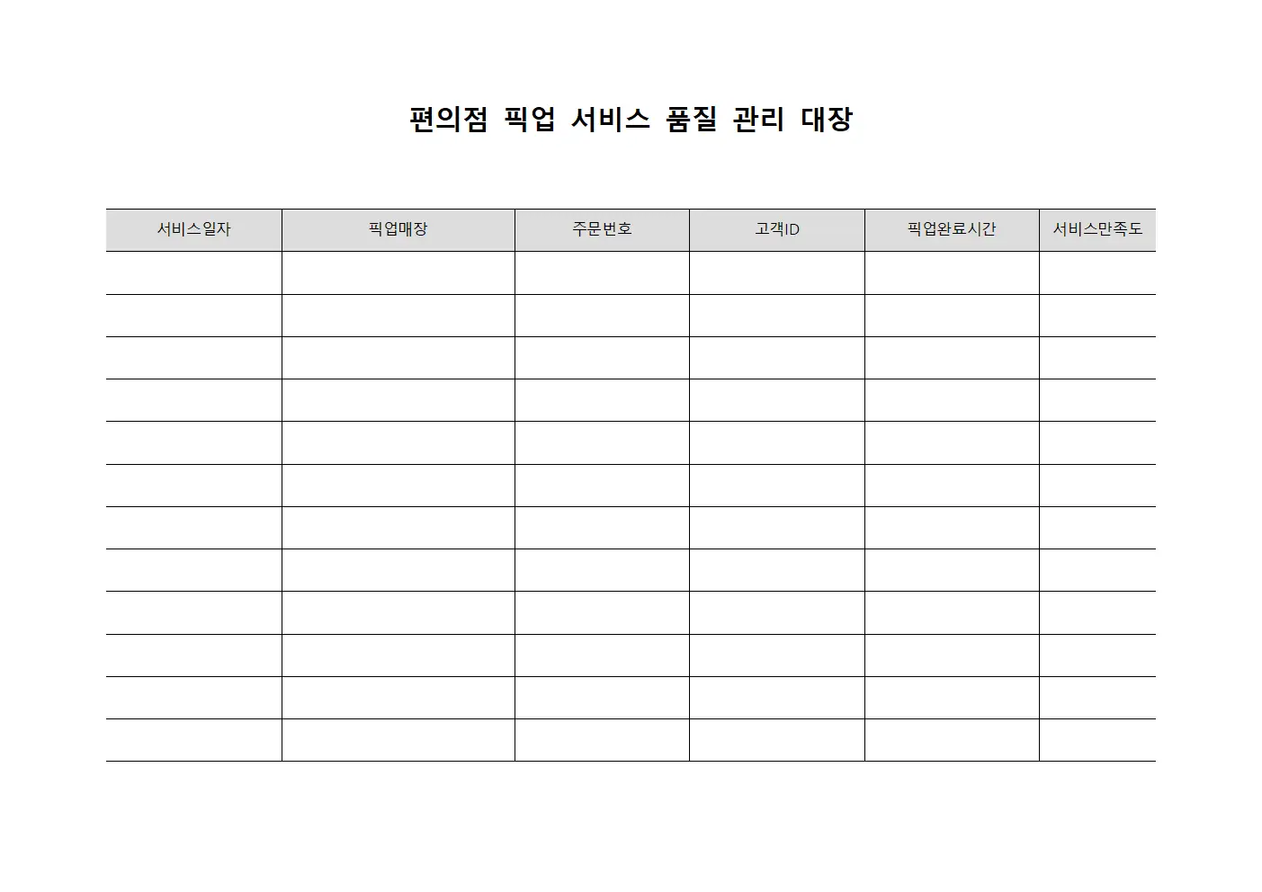 편의점 픽업 서비스 품질 관리 대장 문서.양식