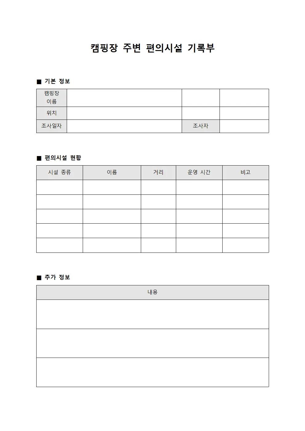 캠핑장 주변 편의시설 기록부