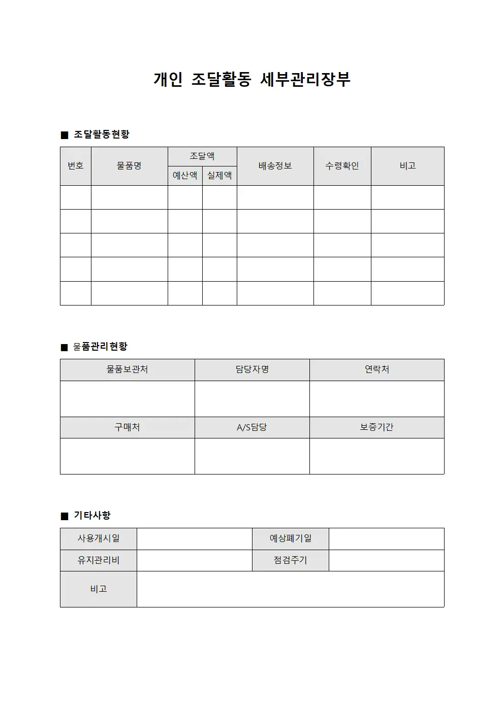 개인 조달활동 세부관리장부