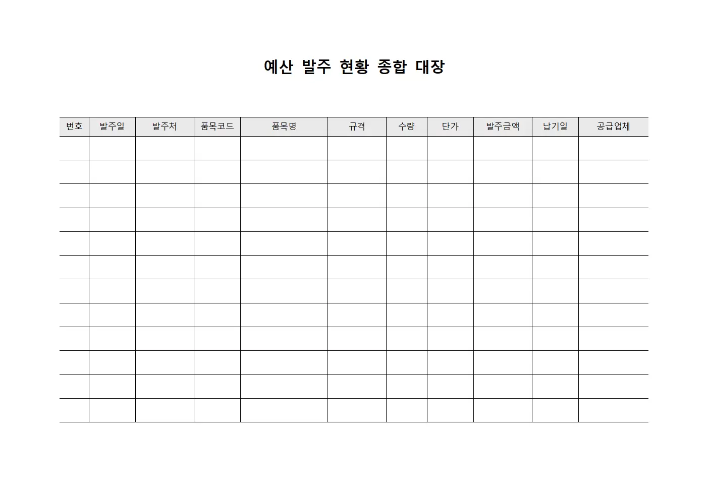 예산 발주 현황 종합 대장
