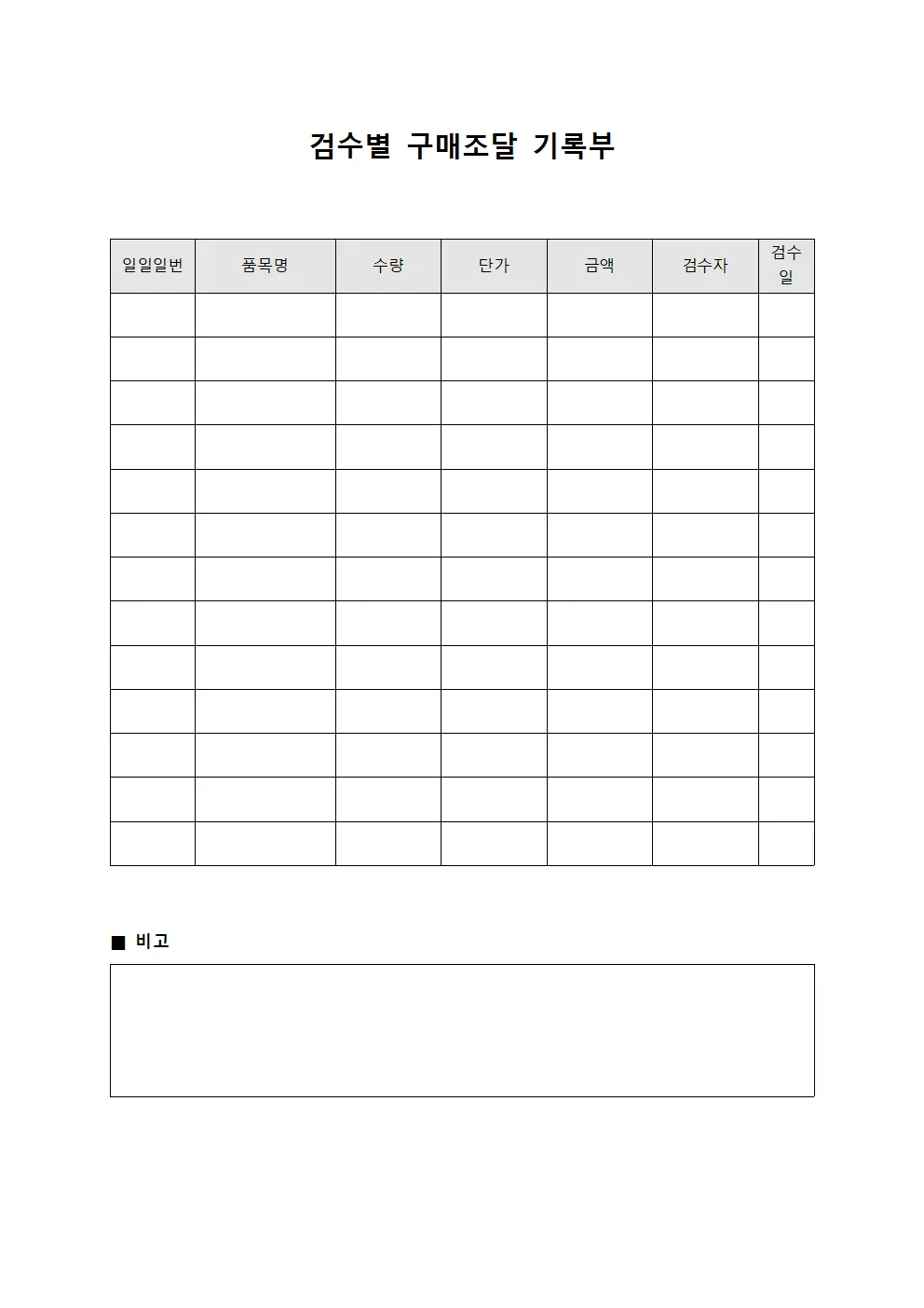 검수별 구매조달 기록부