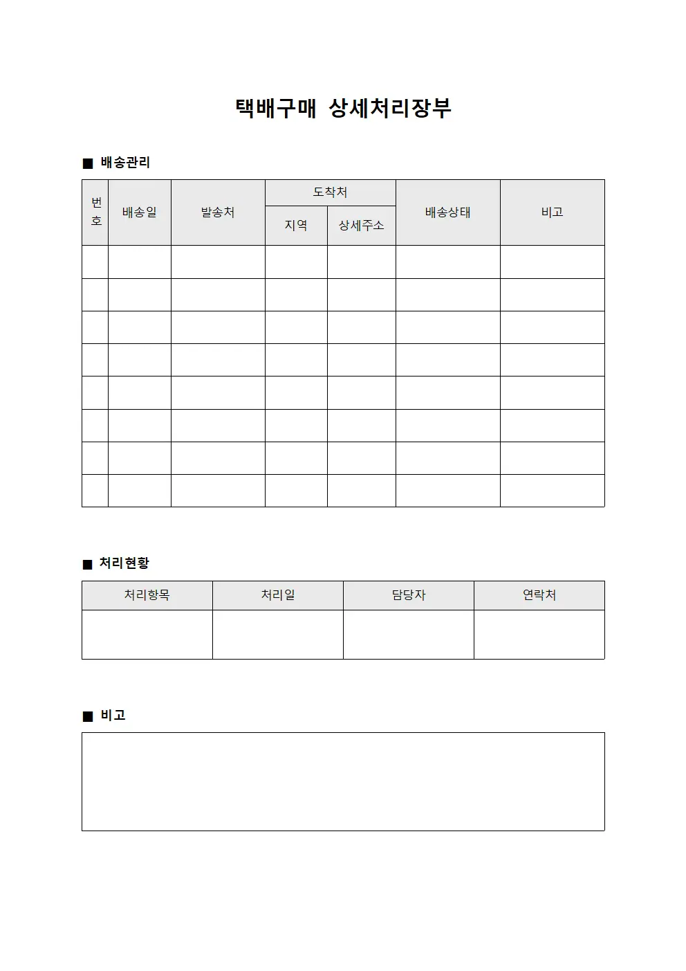 택배구매 상세처리장부 서식