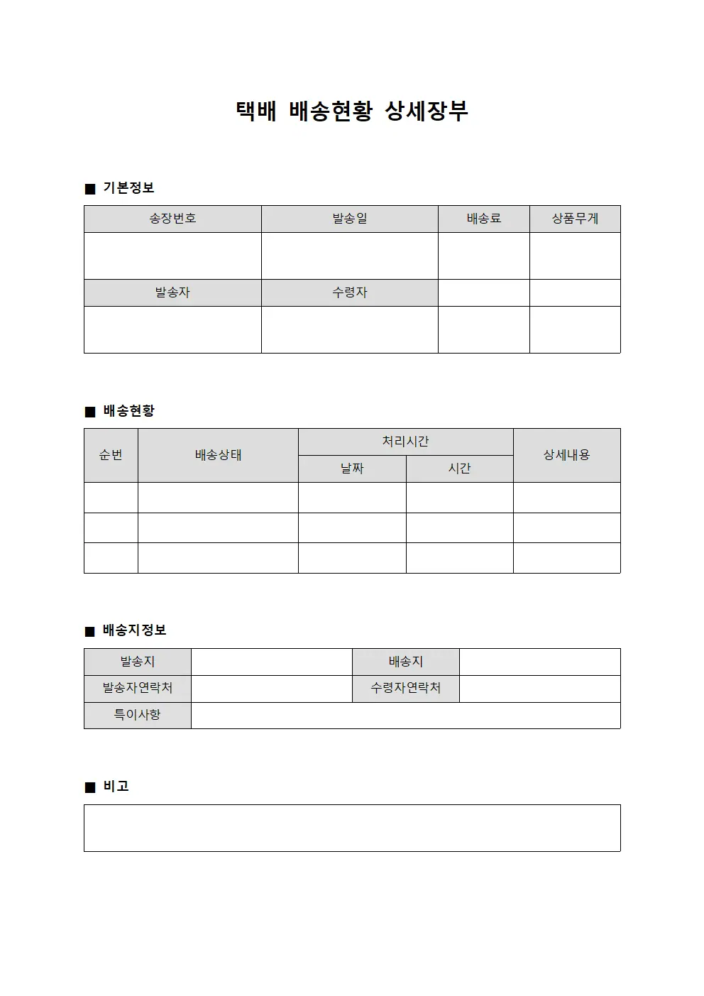 택배 배송현황 상세장부 서식문서