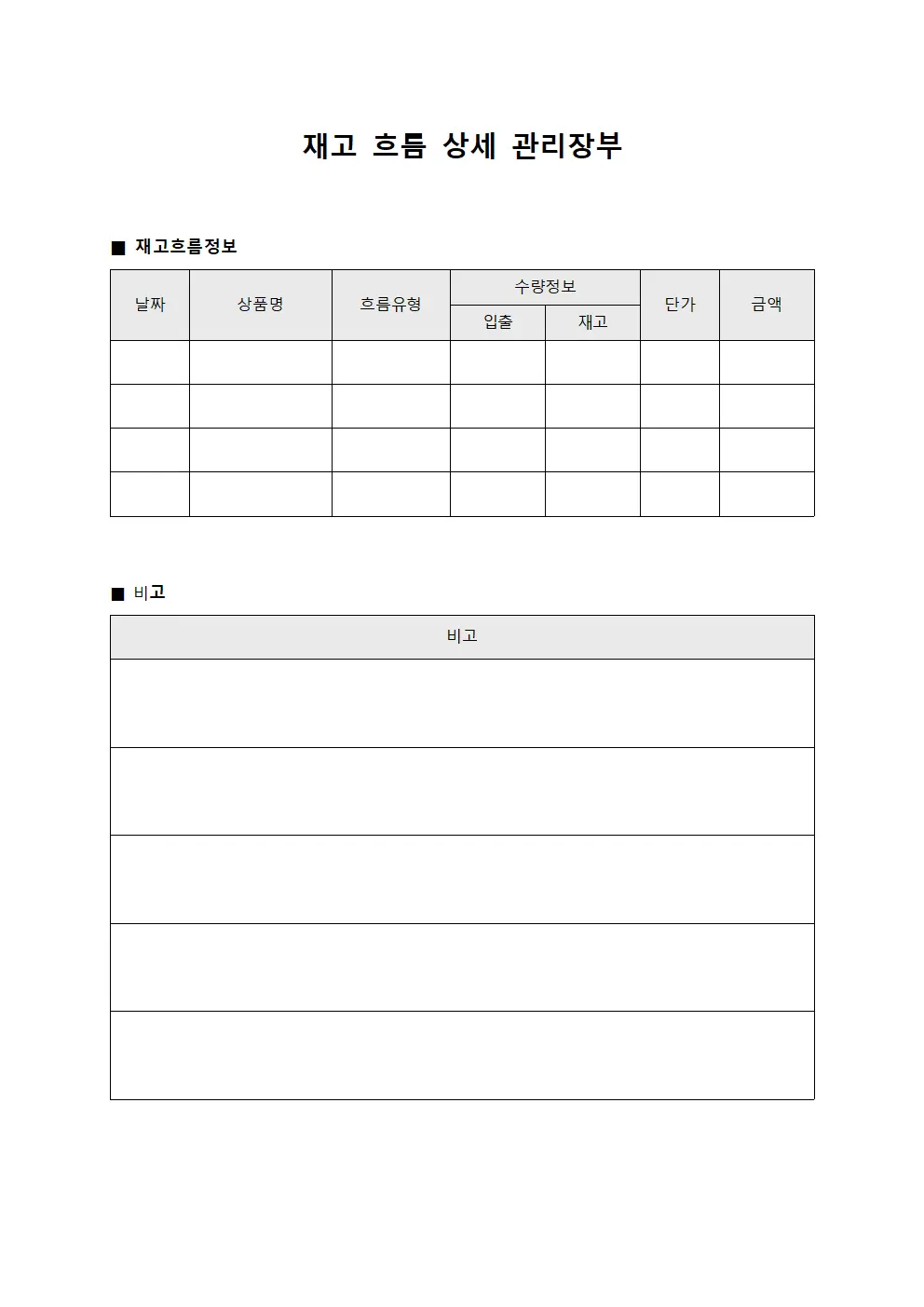 재고 흐름 상세 관리장부 양식