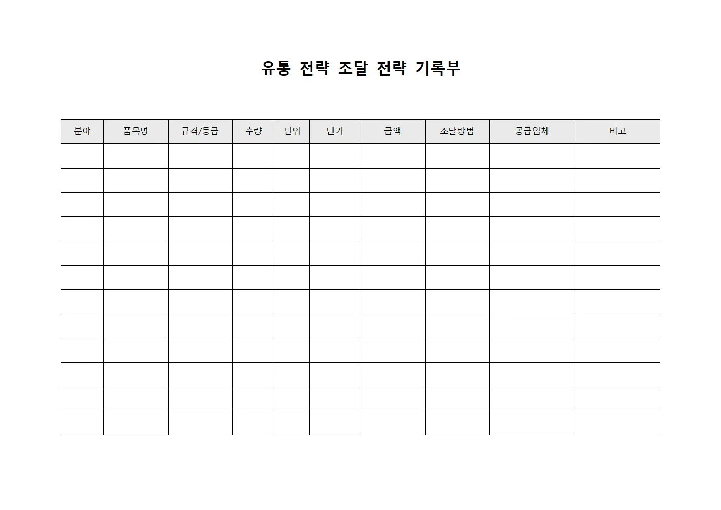 유통 전략 조달 전략 기록부