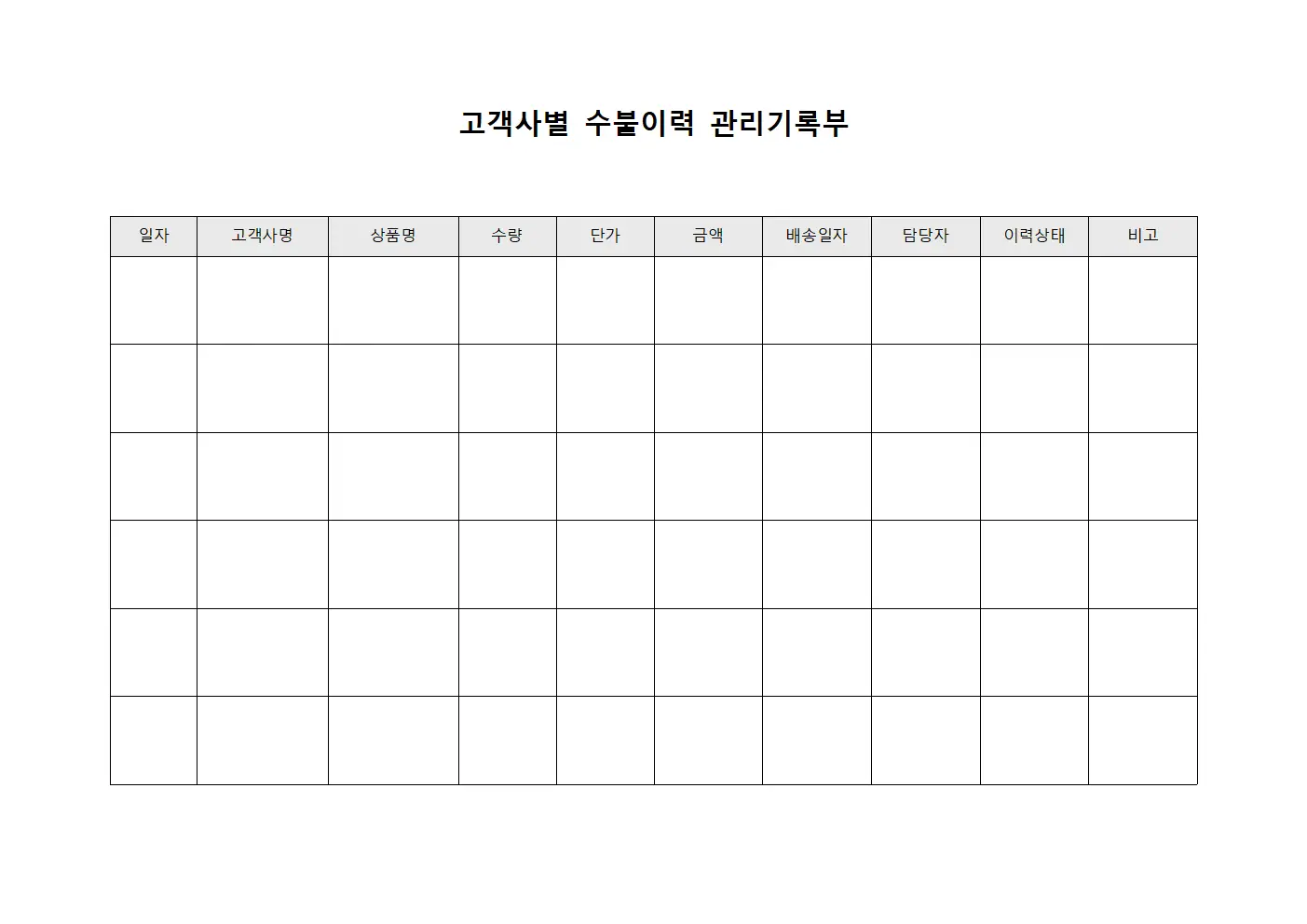 고객사별 수불이력 관리기록부