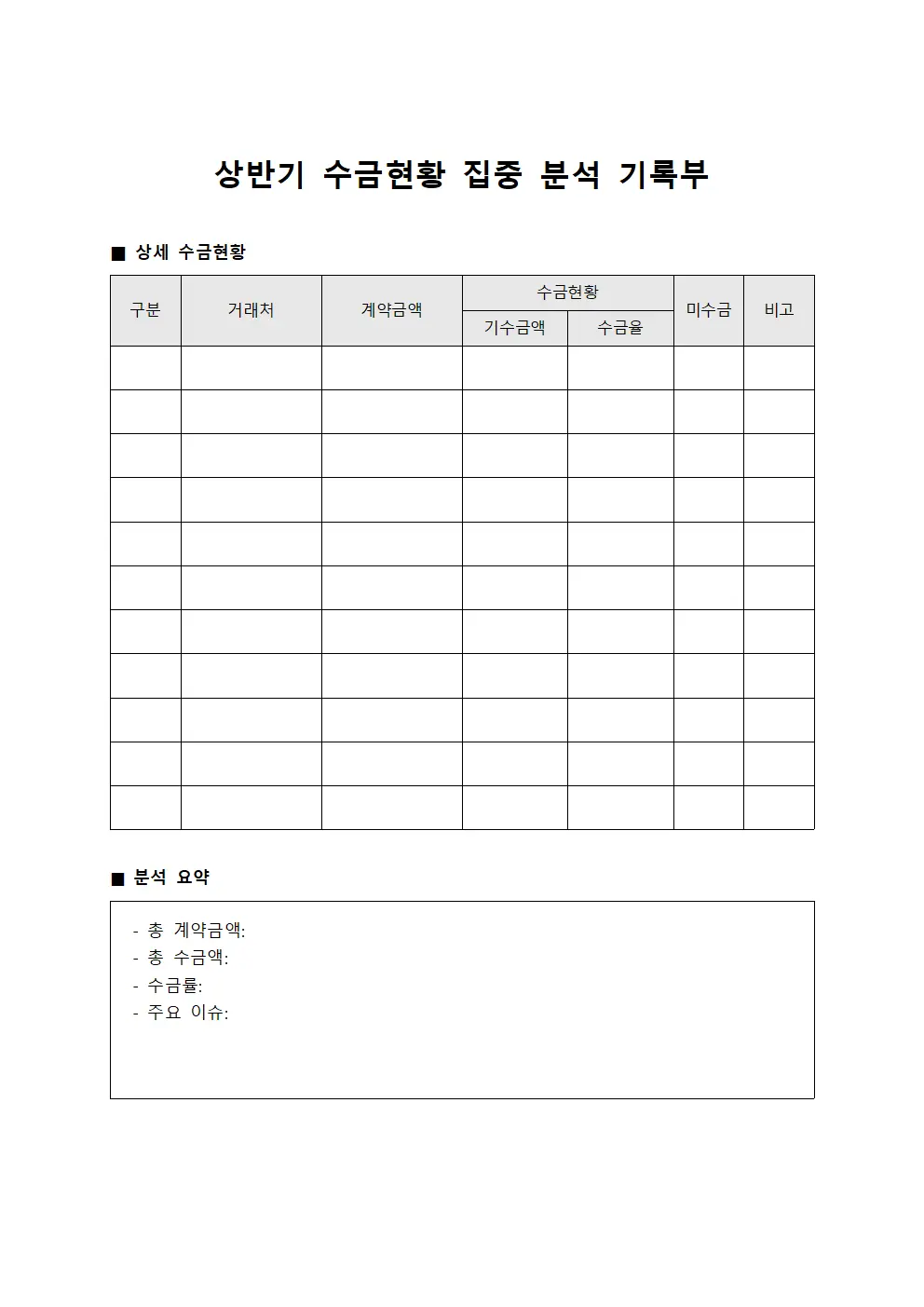 상반기 수금현황 집중 분석 기록부