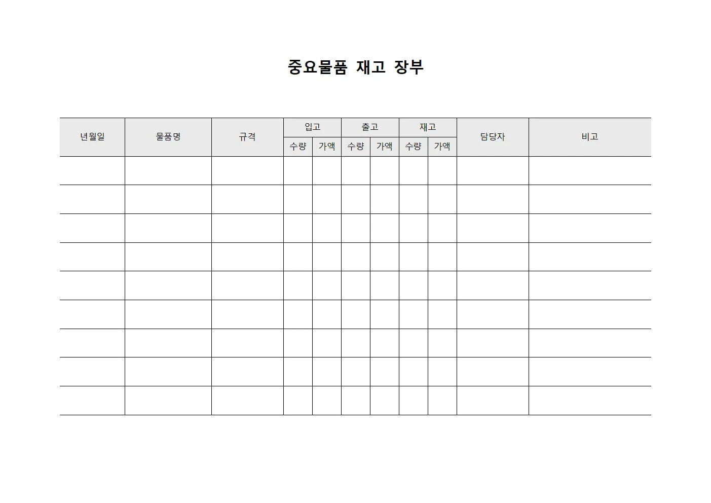 중요물품 재고 장부