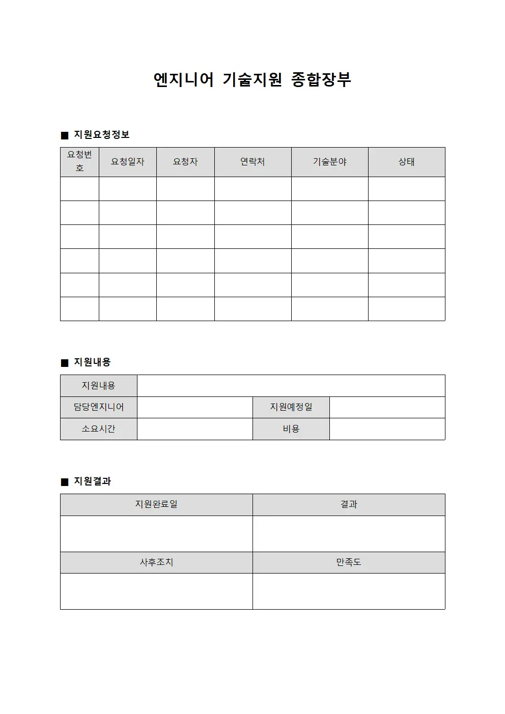 엔지니어 기술지원 종합장부