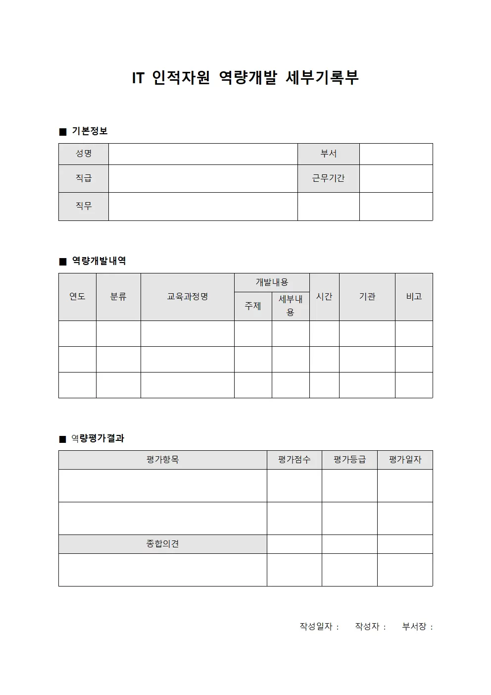 IT 인적자원 역량개발 세부기록부