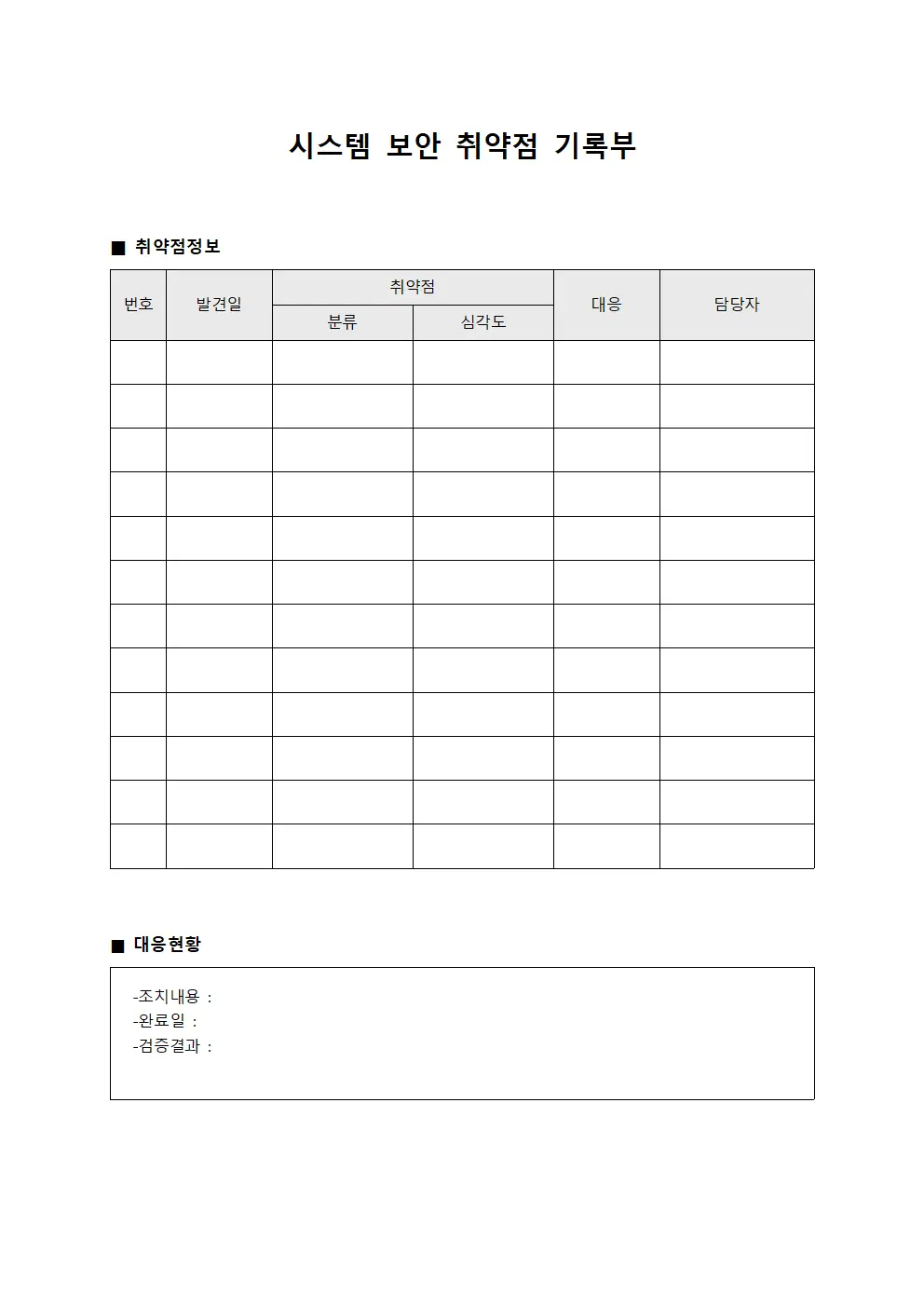 시스템 보안 취약점 기록부 양식