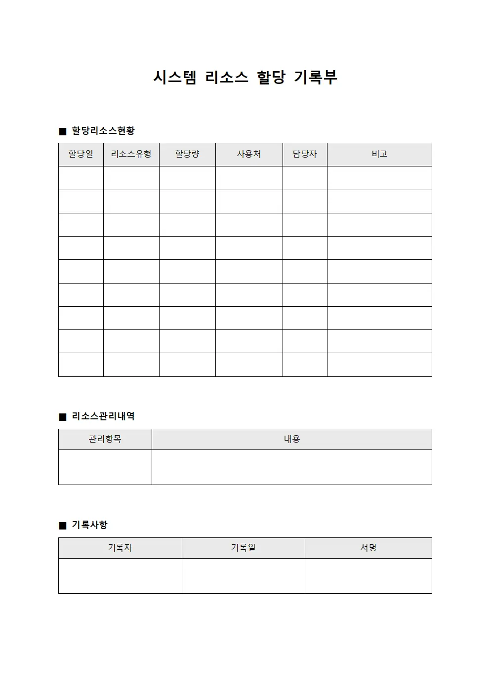시스템 리소스 할당 기록부