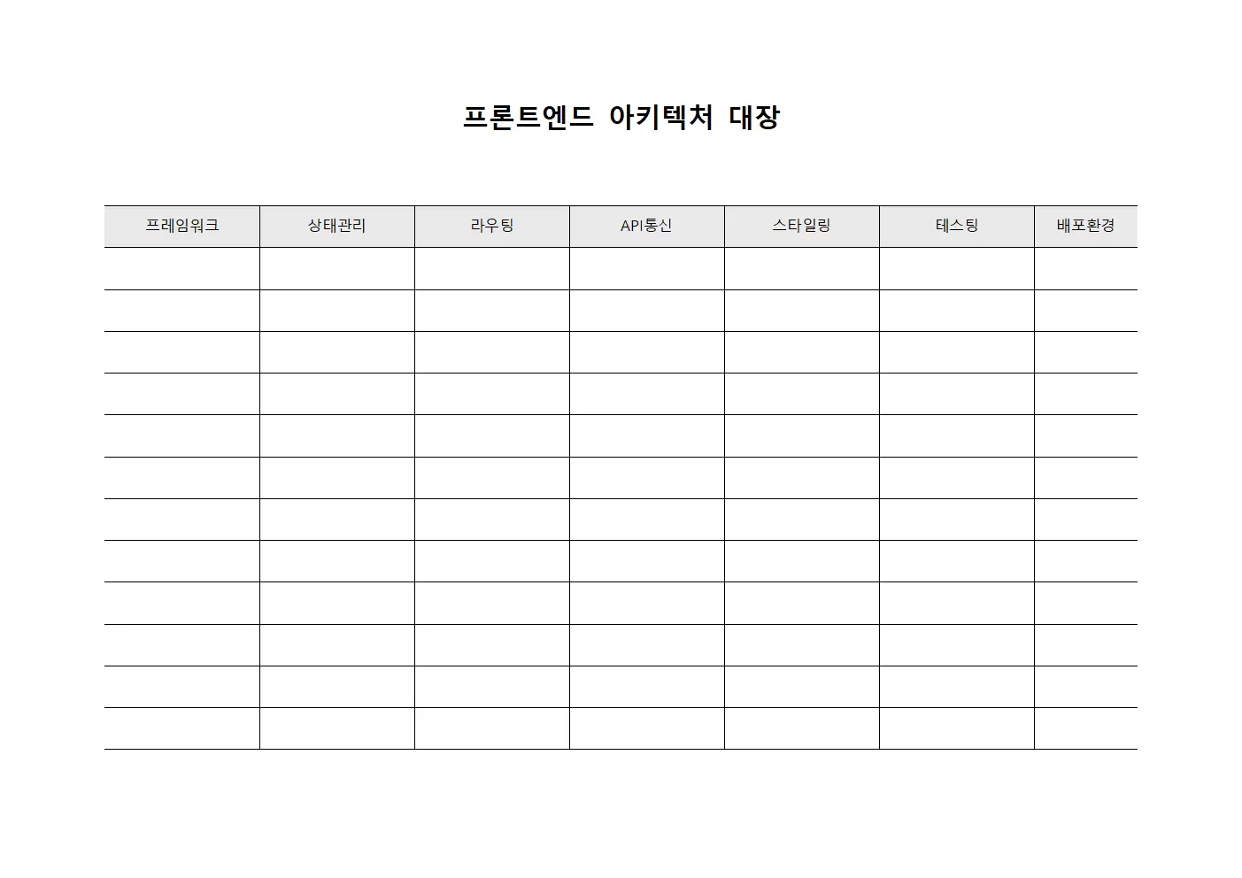 프론트엔드 아키텍처 대장 문서양식