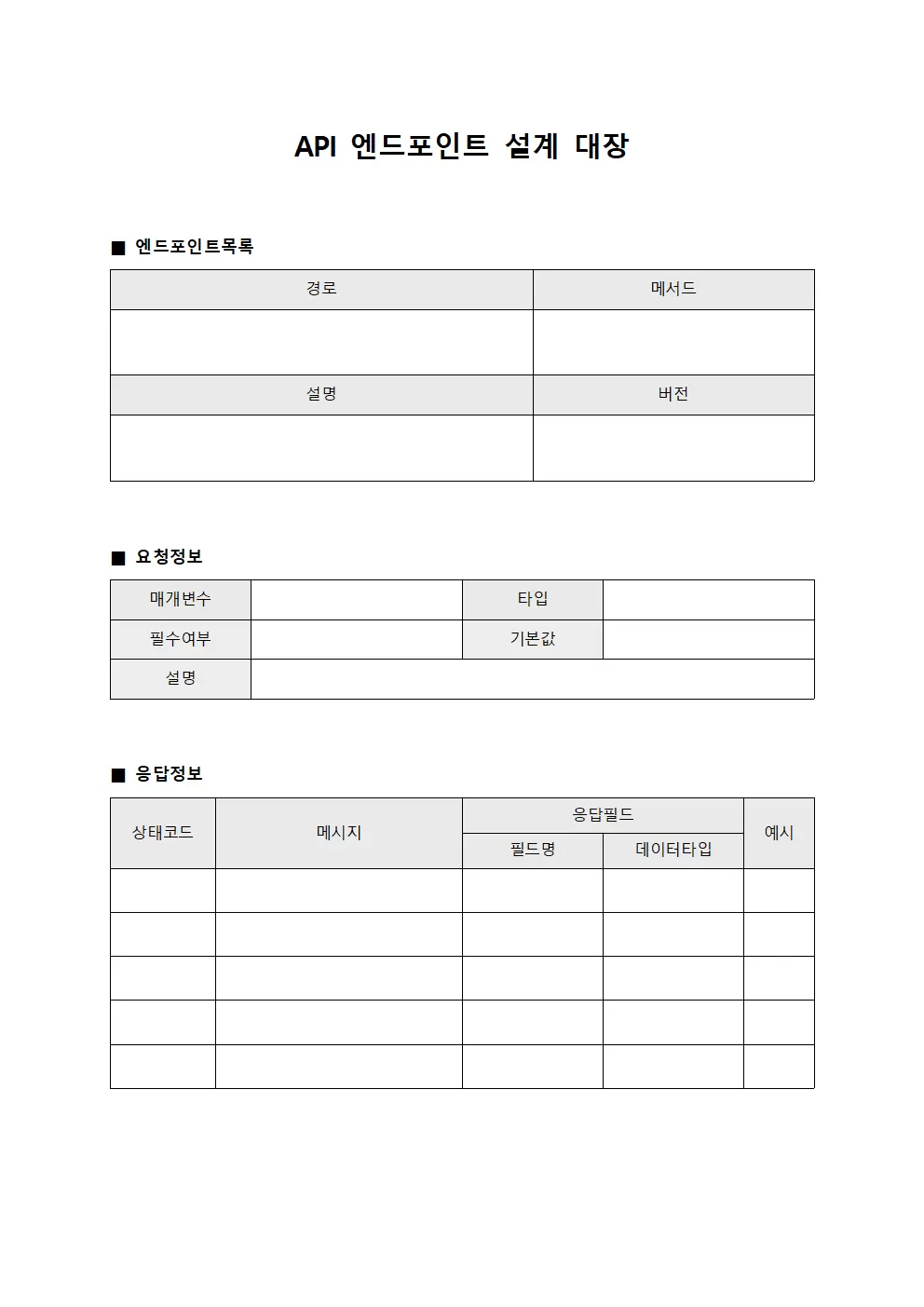 API 엔드포인트 설계 대장