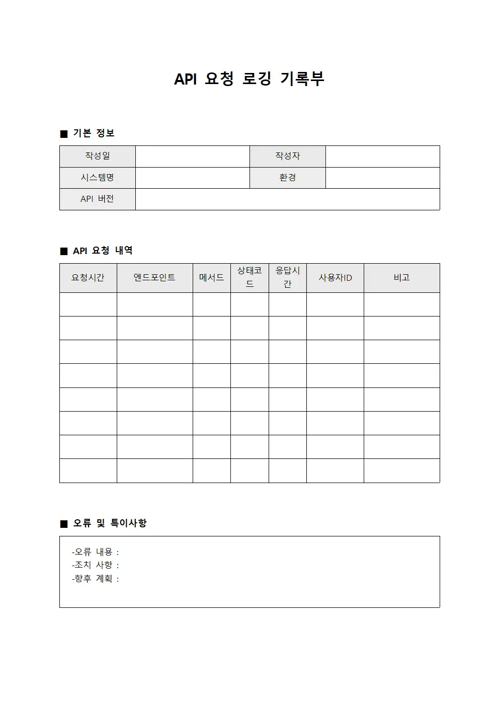 API 요청 로깅 기록부
