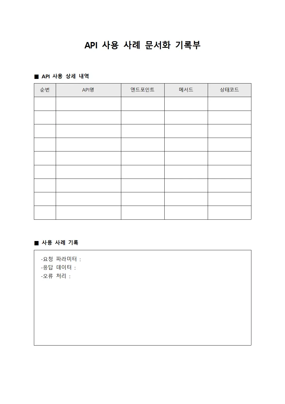 API 사용 사례 문서화 기록부