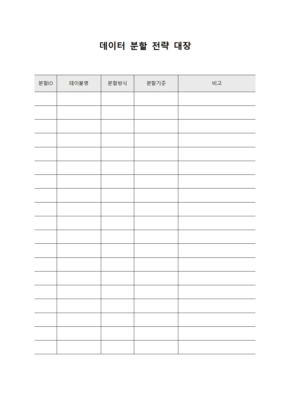 데이터 분할 전략 대장 서식.양식