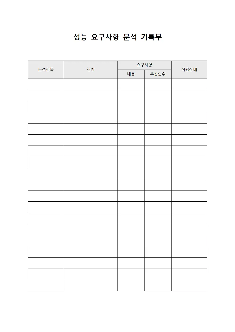 성능 요구사항 분석 기록부