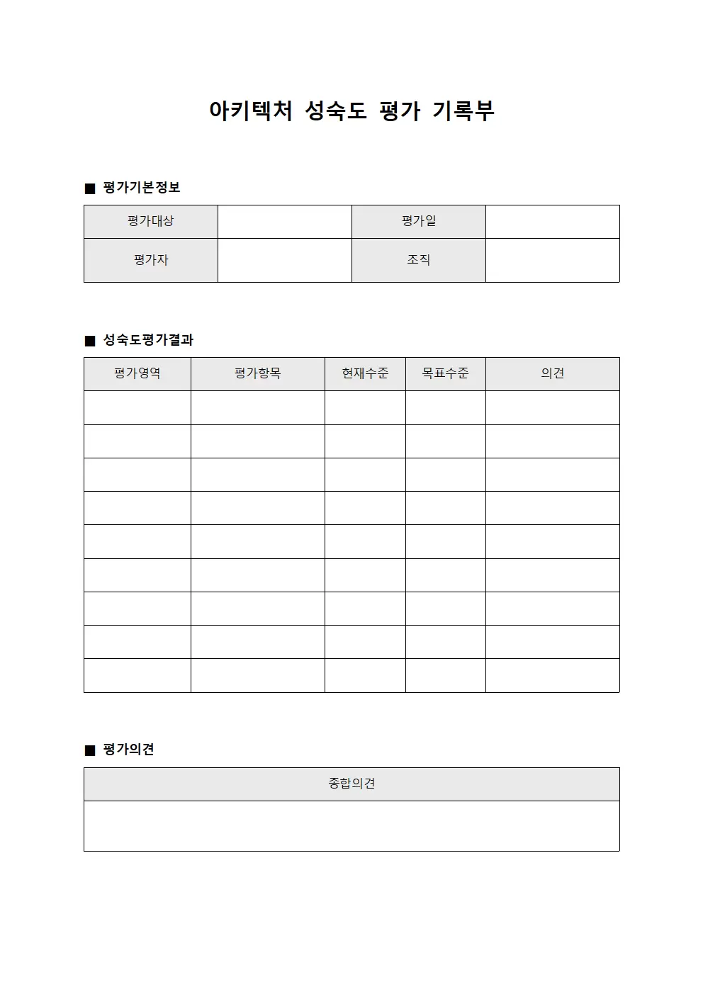 아키텍처 성숙도 평가 기록부