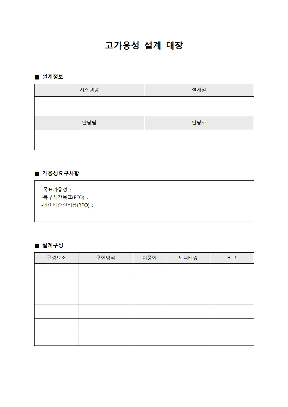 고가용성 설계 대장