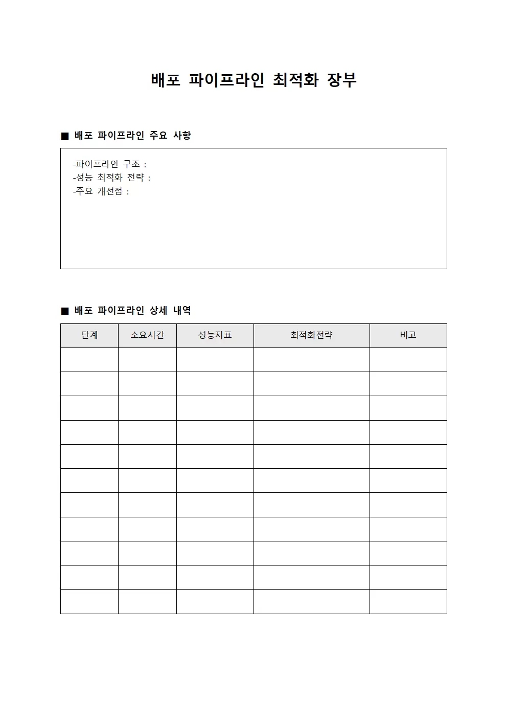 배포 파이프라인 최적화 장부