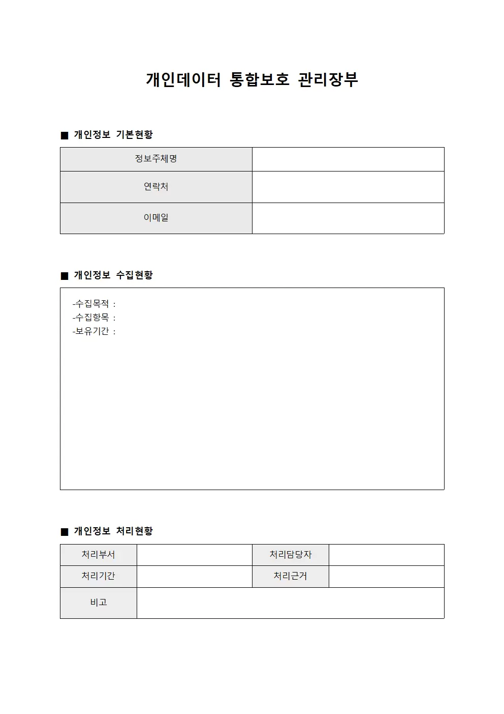 개인데이터 통합보호 관리장부