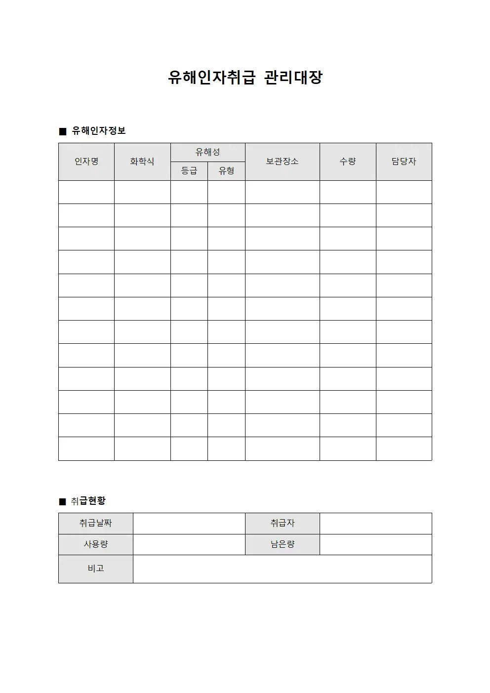 보안요원감시현황 유해인자취급관리대장