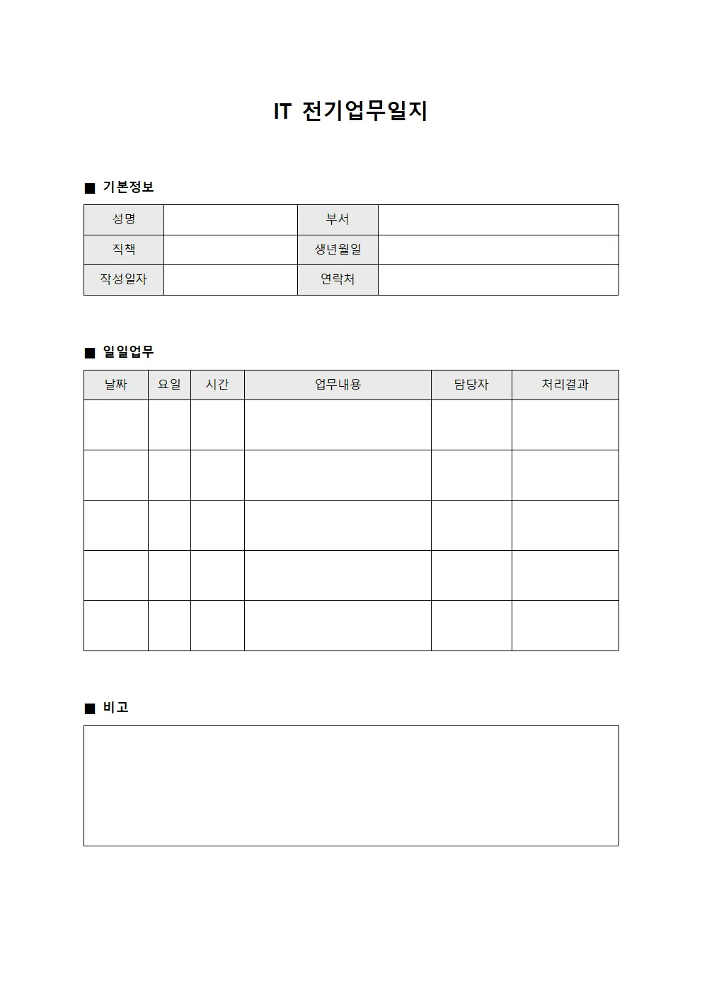 IT 전기업무일지 서식문서