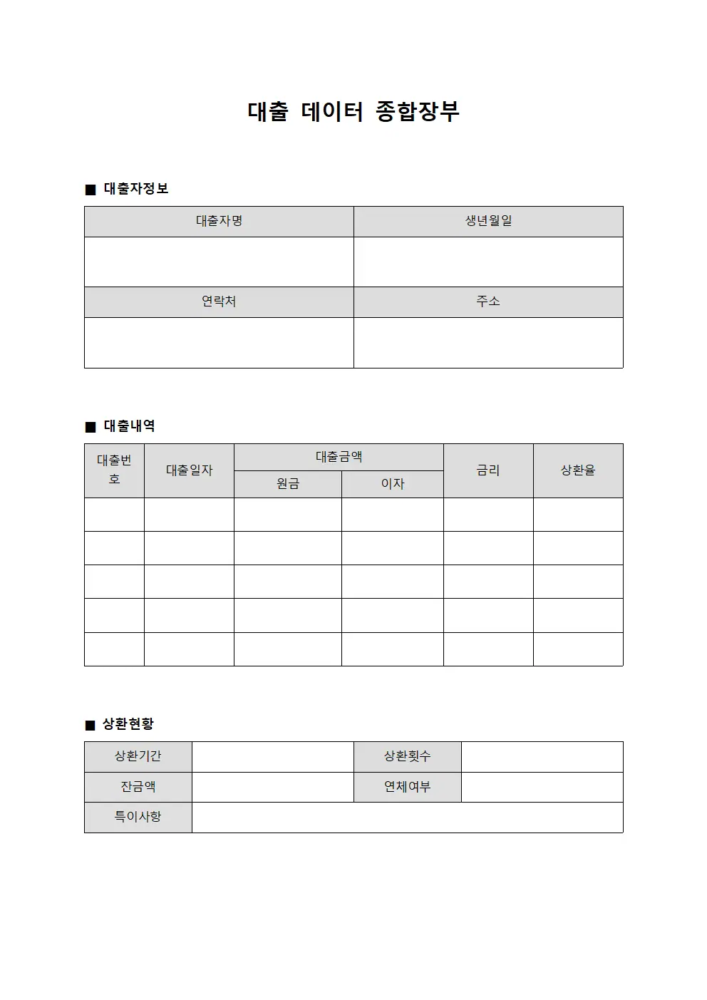 대출 데이터 종합장부