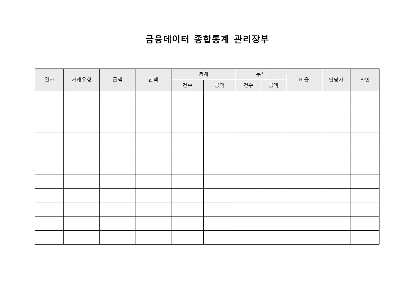 금융데이터 종합통계 관리장부