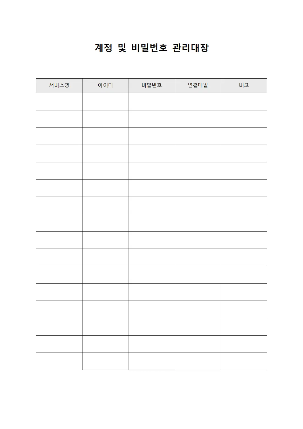 계정 및 비밀번호 관리대장