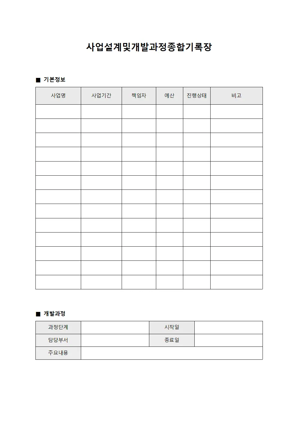 사업설계및개발과정종합기록장