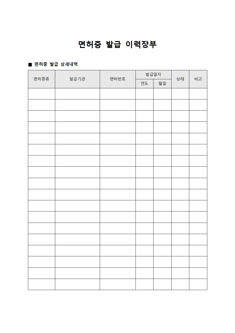 면허증 발급 이력장부