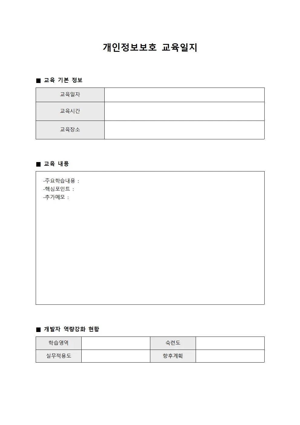 개인정보보호 교육일지 - 개발자 역량강화 현황
