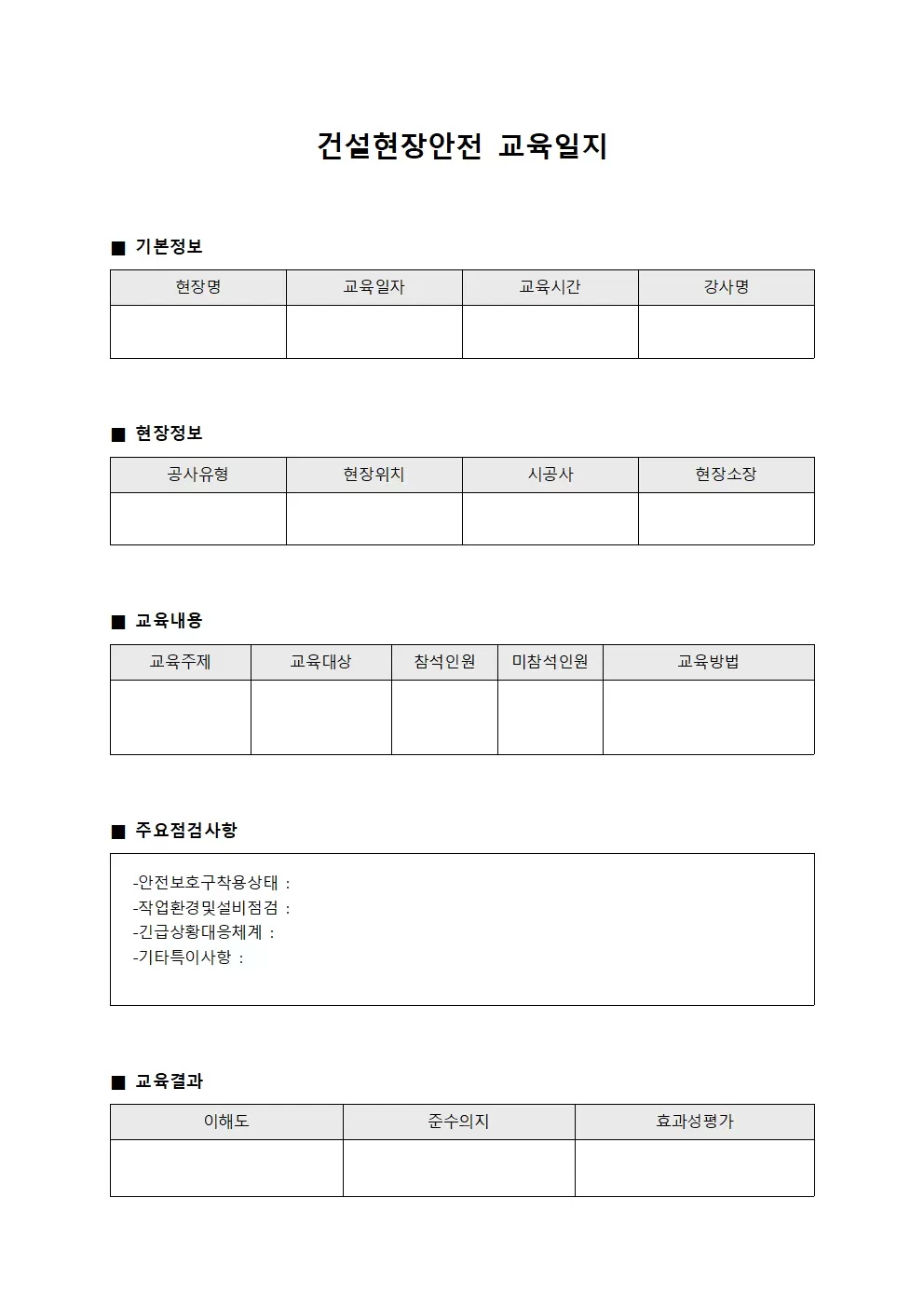 일일 현장점검 및 교육일지