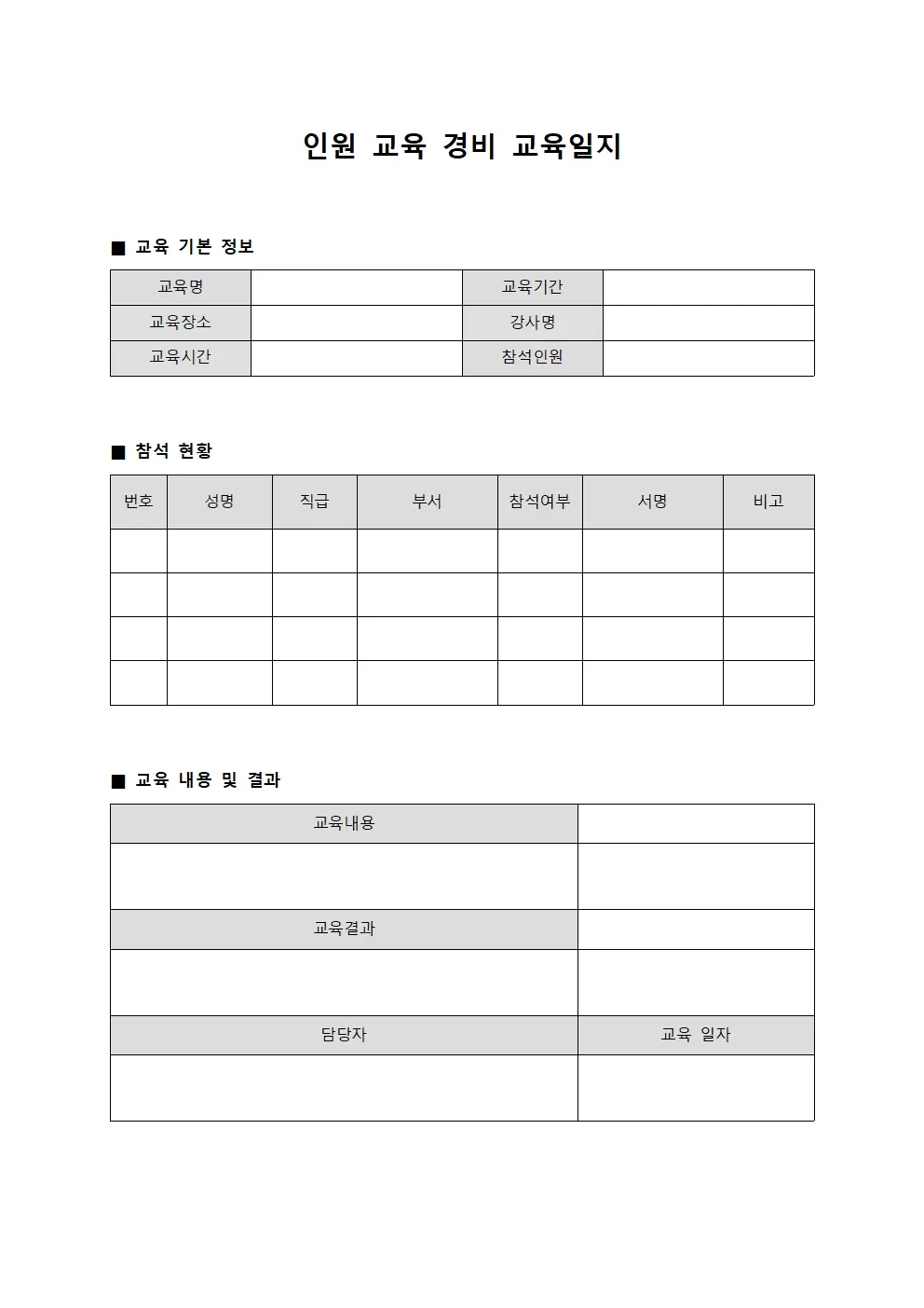 인원교육 경비교육일지 현황