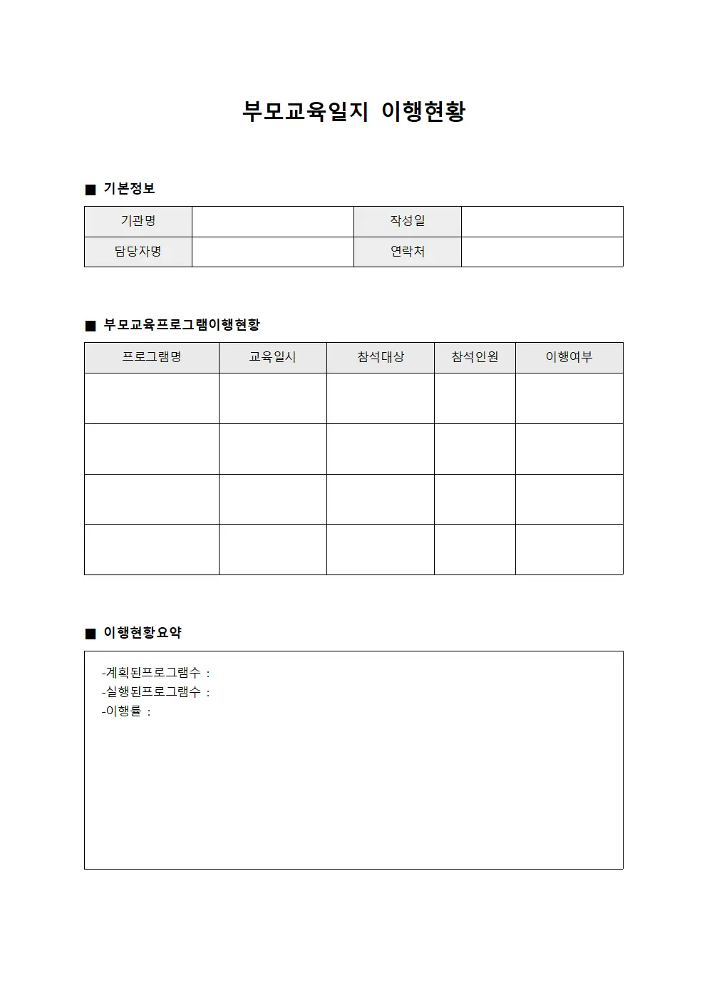부모교육일지 이행현황