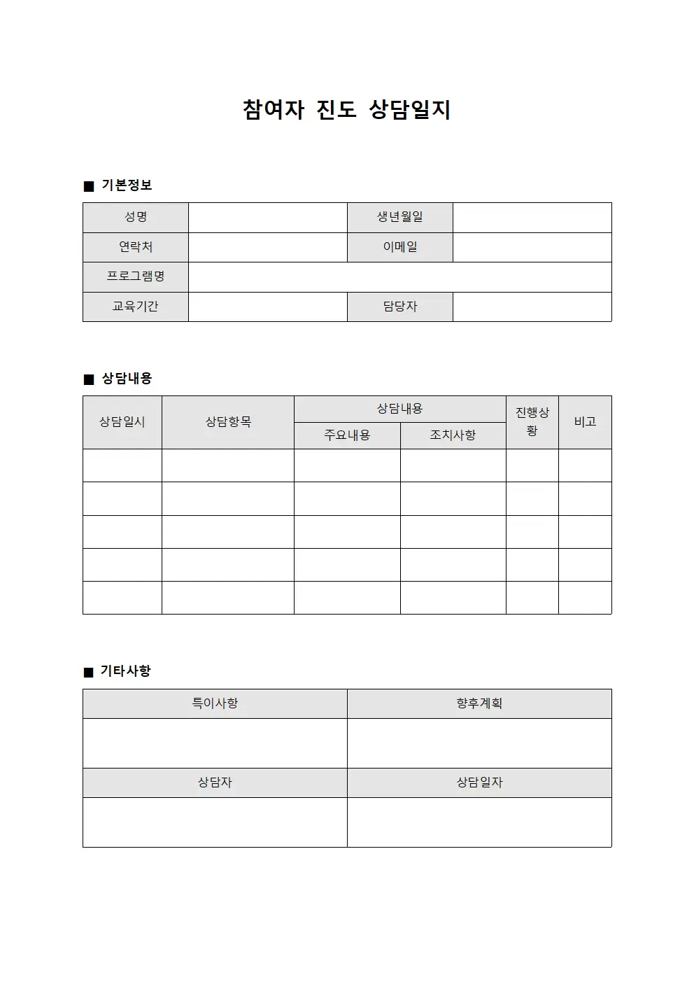 참여자 진도 상담일지