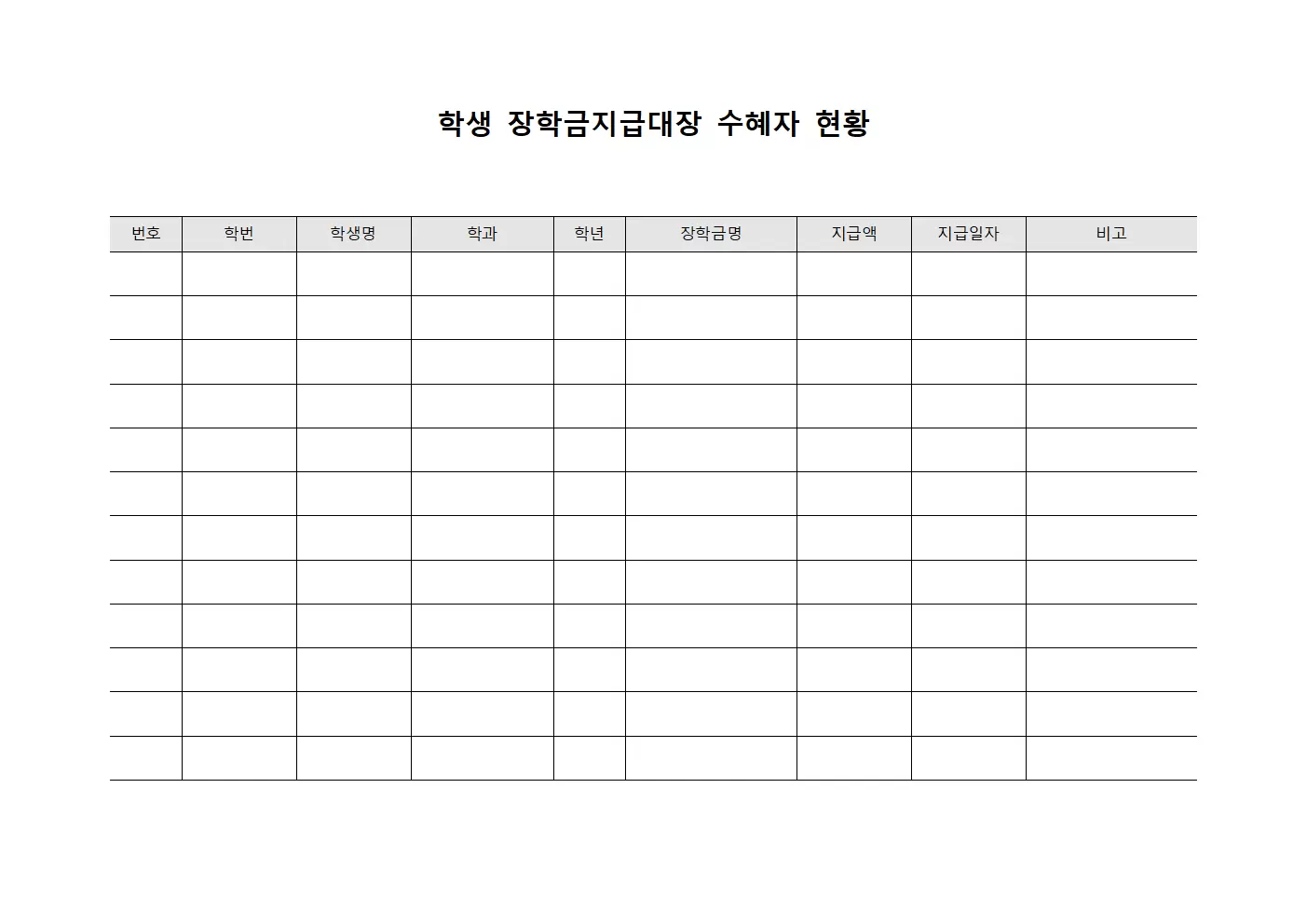 학생 장학금지급대장 수혜자 현황