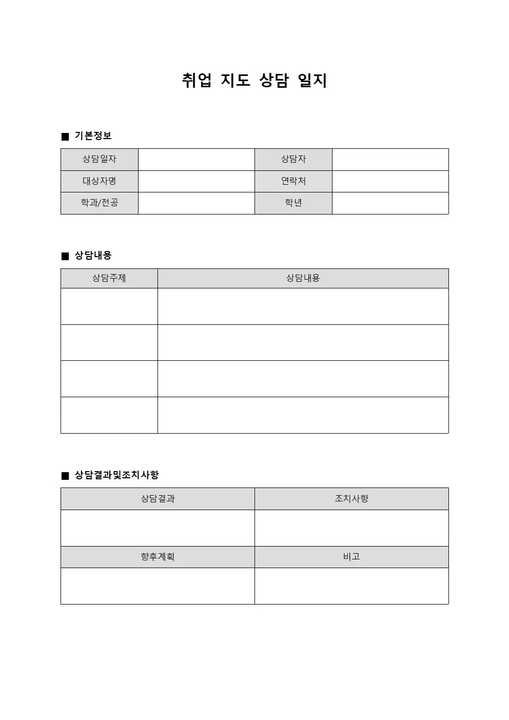 취업 지도 상담일지
