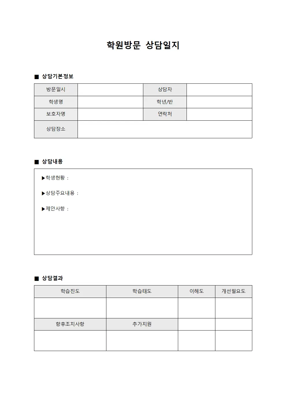 센터 학원방문상담일지 종합현황